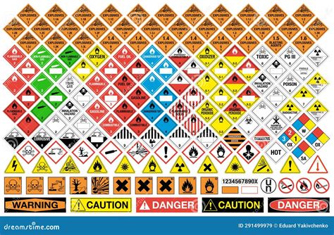 All Classes Of Hazardous Material Signs Vector Isolated Placards Label