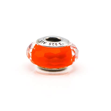 Pandora Orange Fascinating Faceted Murano Glass Sterling Silver Charm