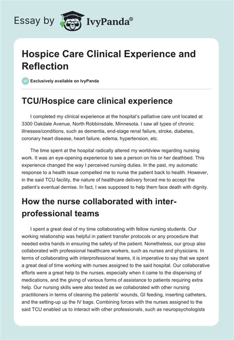 Hospice Care Clinical Experience And Reflection 922 Words