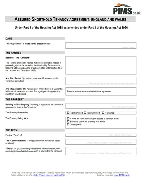 Tenancy Agreement Template Fill Online Printable Fillable Blank