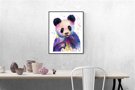 Colorful Panda Bear Wall Art Panda Bear Art Print Watercolor Etsy