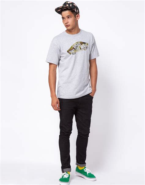 lyst vans tshirt camo off the wall logo print in gray for men