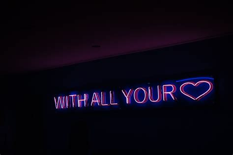 Blue And Purple With All Your Heart Neon Sign Hd Wallpaper Wallpaper