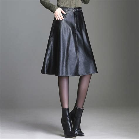 Falda De Cuero Pu Negra Plisada De Cintura Alta Para Mujer Falda Vintage De Moda Coreana Otoño