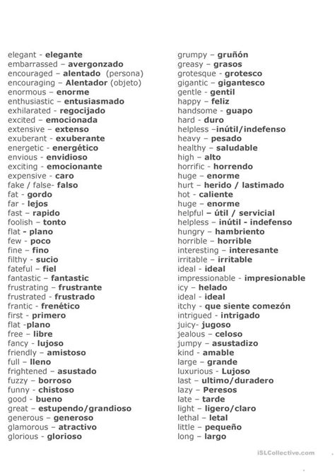 Spanish Adjectives Worksheet Pdf