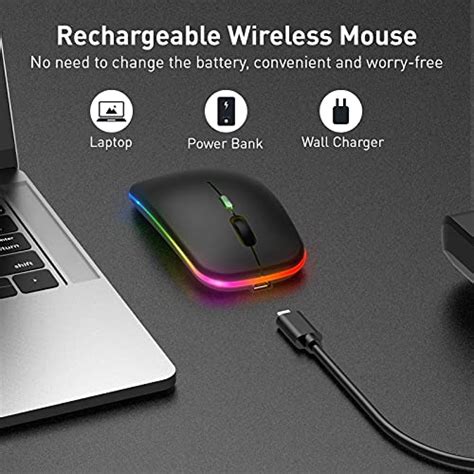 Wireless Mouse Riikuntek Rechargeable Led Slim Computer Mice With 3