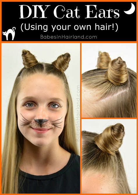 The spruce / lovely indeed just slightly to one side of the halfway fold mark, start shaping one cat ear. Cat Ears Using Your Own Hair #2 | Halloween Hairstyle - Babes In Hairland