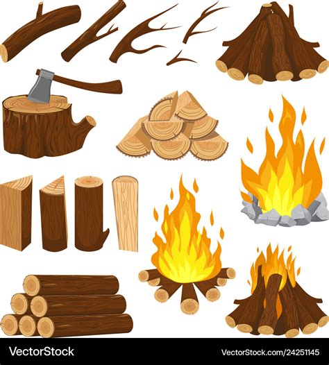 Firewood Boards Fireplace Fire Wood Burning Vector Image