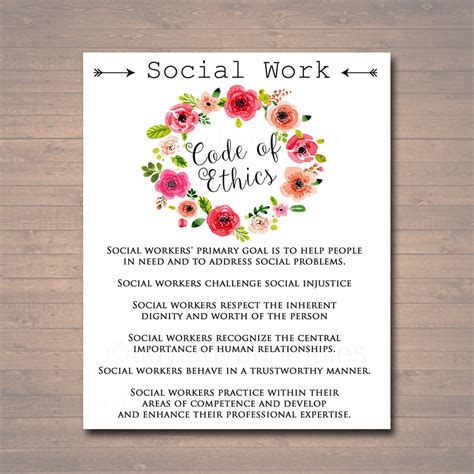 Social Work Code Of Ethics Poster Tidylady Printables
