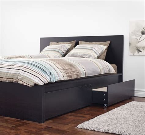 Malm Black Ikea Double Bed With 4 Storage Drawers In Burnopfield