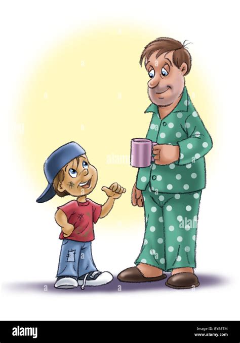 A Young Boy And Sleepy Father Stock Photo Alamy