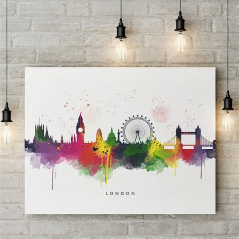 London Skyline Abstract Watercolour Box Canvas Art Print Multicolour