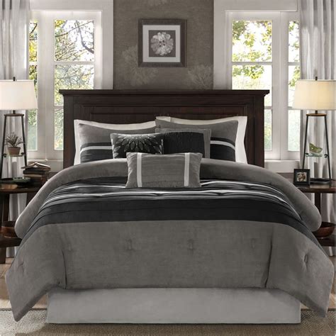 Full Black Grey Comforter Set 7 Piece Bedroom Bedding Decor