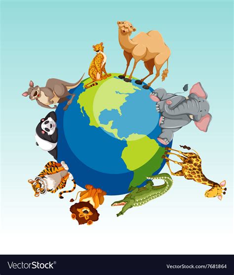 Wild Animals Around The Earth Royalty Free Vector Image