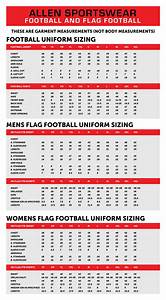 Football And Flag Football Sizing Chart Allen Sportswear