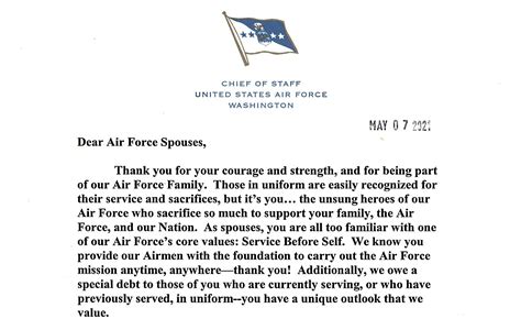 Csaf Letter To Air Force Spouses Air Force Article Display
