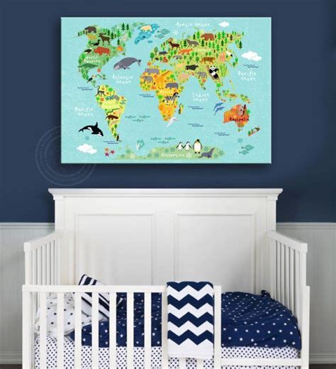 Baby Room Map Baby World Map Nursery Animal World Map For Etsy