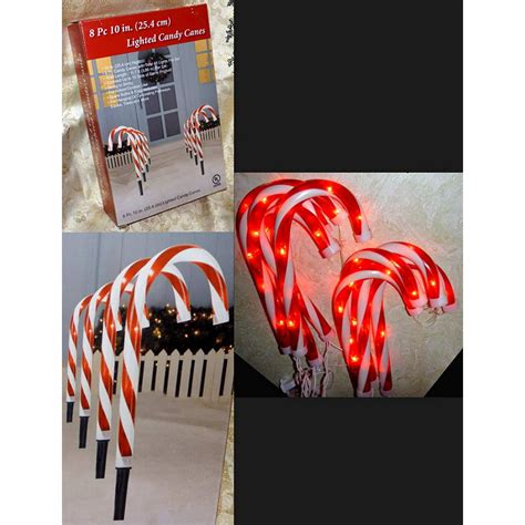 8 Pc Lighted Candy Canes 10 Tall Pathway Markers String Lights By