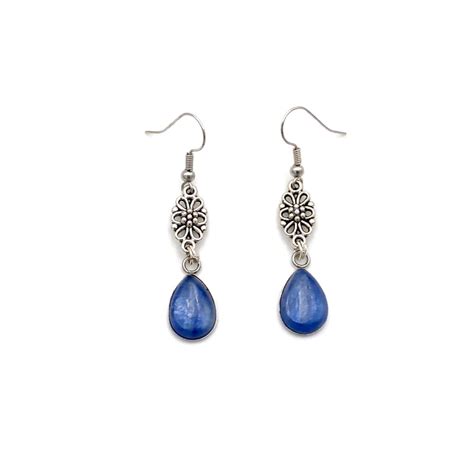 Kyanite Earrings Kyanite Dangle Earrings Dark Blue Earrings Blue