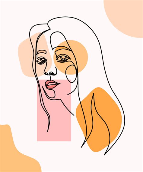 Woman Face Portrait In Continuous One Line Drawing Style Minimalist
