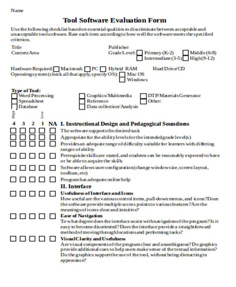 Free 9 Sample Software Evaluation Forms In Ms Word Pdf
