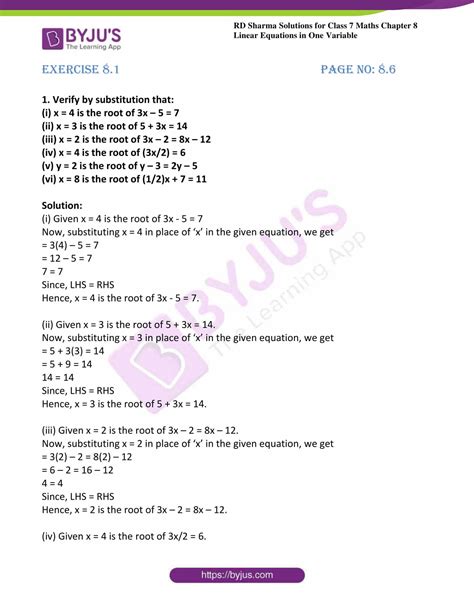 Rd Sharma Solutions For Class 7 Maths Chapter 8 Linear Equations In