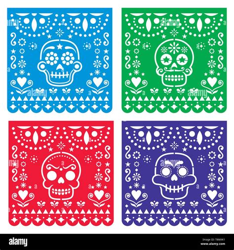 Papel Picado Design With Sugar Skulls Mexican Paper Cut Out Pattern