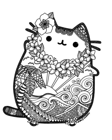 Hawaii Pusheen! by lxoetting | Pusheen coloring pages, Kitty coloring