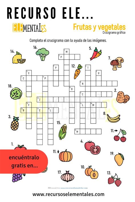 Crucigrama Ele De Frutas Y Verduras Con Imagenes En 2023 Crucigramas