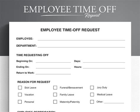 Employee Time Off Request Template Vacation Request Form Pto Request Template Etsy