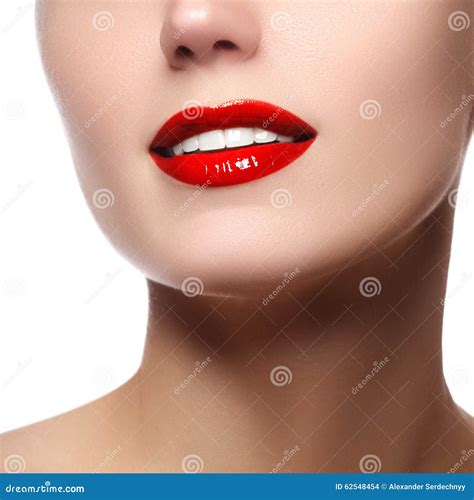 Perfect Smile With White Healthy Teeth And Red Lips Dental Care