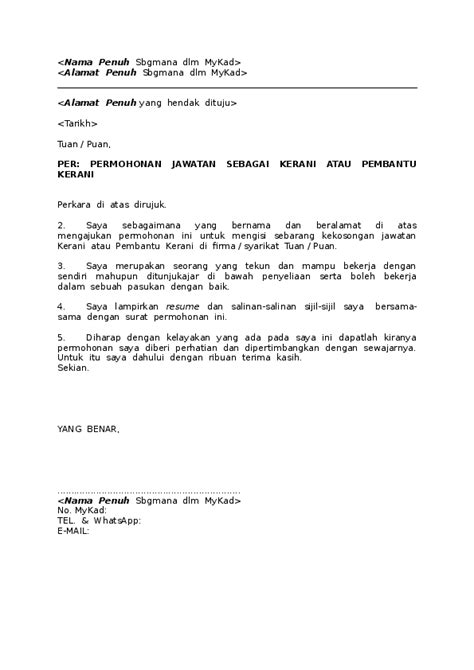 Contoh Surat Iringan Minta Kerja