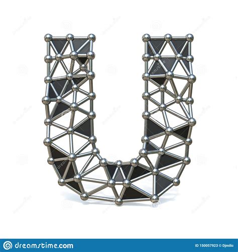 Wire Low Poly Black Metal Font Letter U 3d Stock