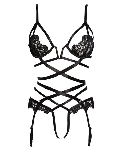 Roma Confidential Embroidered Lace Strappy Underwire Bra And Open Gusset Panties In Black Lyst