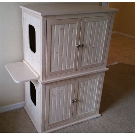 Keep your cat's litter box out of sight with stylish cat litter box furniture and hidden enclosures, including cabinets, credenzas & more. Stacked Double Cat Litter Box Cabinet with Odor Absorbing ...