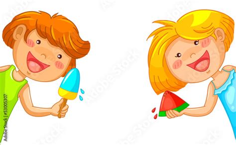 Kids Eating Popsicle And Watermelon Vector De Stock Adobe Stock