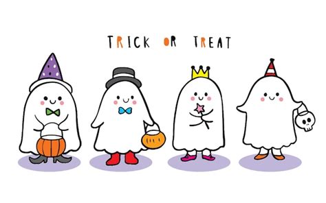 Premium Vector Cartoon Cute Halloween Day Ghosts Trick Or Treat