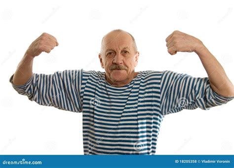 The Elderly Man In A Stripped Vest Stock Photo Image Of Muscles