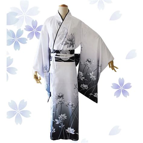 Elegant Print Flower Women Kimono Yukata With Obi Vintage Classic