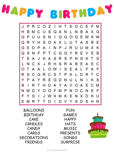 Here at activity village they are one of our favourite ways for 'keeping kids busy'. Use this birthday word search puzzle for a game at your ...