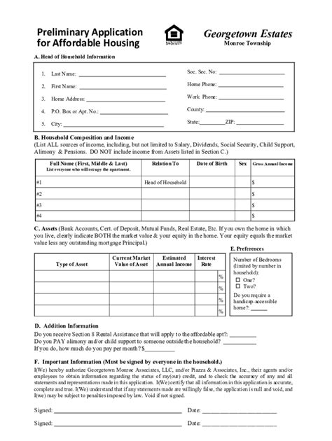 Fillable Online Preliminary Application Affordable Housing Fill Out