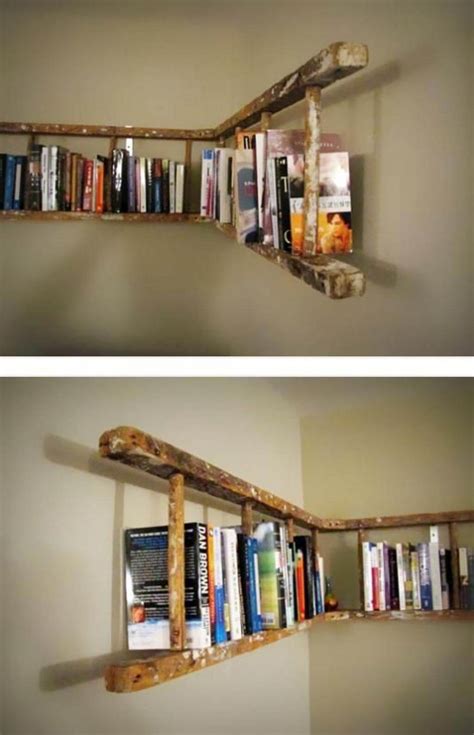 Diy Horizontal Ladder Shelves Bookcase Diy Horizontal Bookcase Diy My