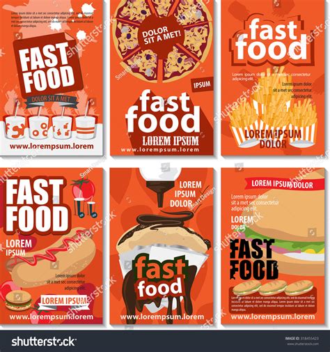Fast Food Poster Design Set Vector Vetor Stock Livre De Direitos