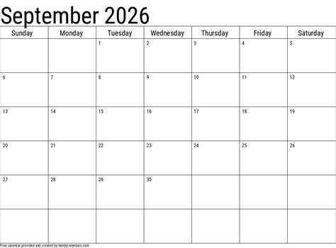September 2026 Calendar Handy Calendars