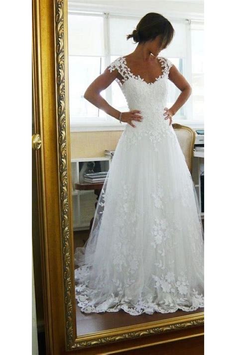 A Line Cap Sleeves Lace Bridal Wedding Dresses Wd010091