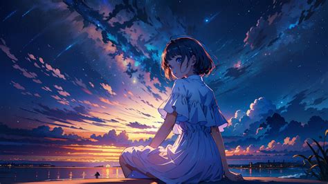 1920x1080 Resolution Anime Girl Enjoying Sunset 1080p Laptop Full Hd