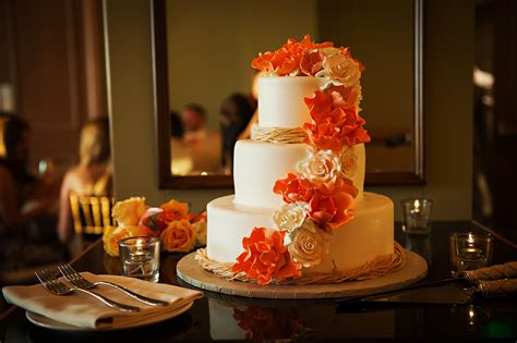 Wedding Cake With Coral And White Fondant Flowers