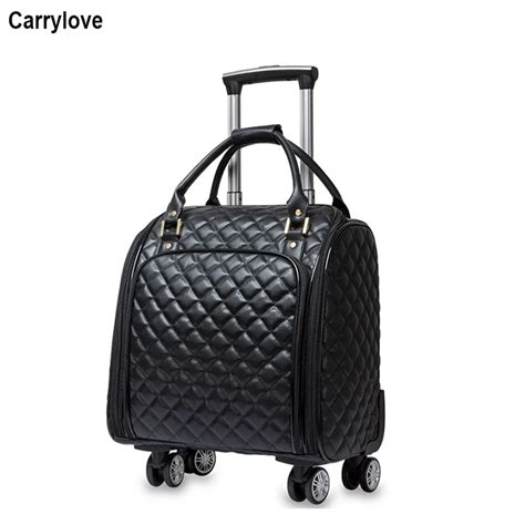 Carrylove Luxury Women Leather Suitcase Boarding Spinner Carry On