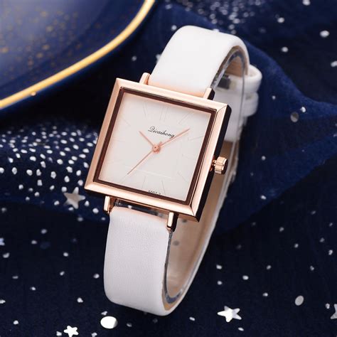 simple square dial pu strap women quartz watch sale