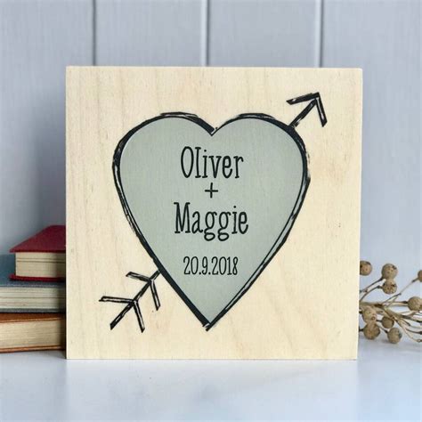 Love Heart With Names And A Date Printed On Wood By Northern Logic